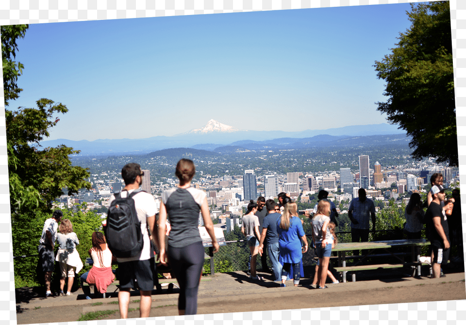 Visitors At Viewpoint Portland Skyline From Pittock Mansion, Back, Body Part, Shorts, Clothing Png