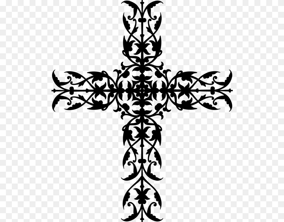 Visual Artsflowersymmetry Floral Cross Tattoo, Gray Free Transparent Png