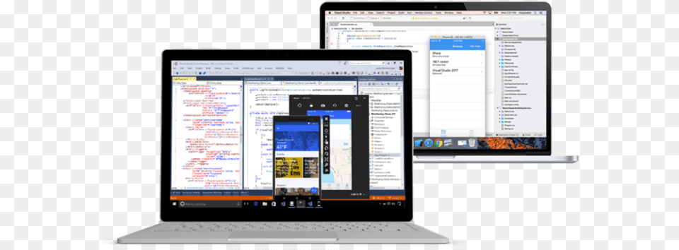 Visual Studio Displayed On Mac And Windows Devices Microsoft Visual Studio, Computer, Computer Hardware, Electronics, Hardware Png Image