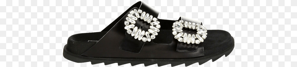 Viv Crystal Buckle Leather Slides Buckle Furry Slides, Clothing, Footwear, Sandal, Flip-flop Free Png Download