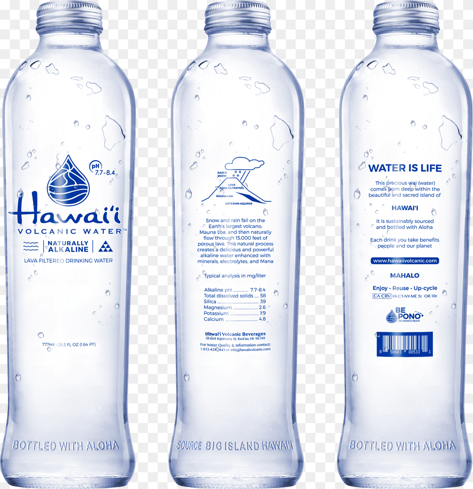 Volcanic Hawaiian Spring Water Glass Still 777ml Plastic Bottle, Beverage, Mineral Water, Water Bottle Png Image