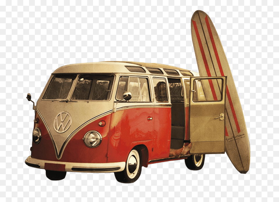 Volkswagen Camper Van And Surf Board, Sea Waves, Transportation, Vehicle, Sea Free Png Download