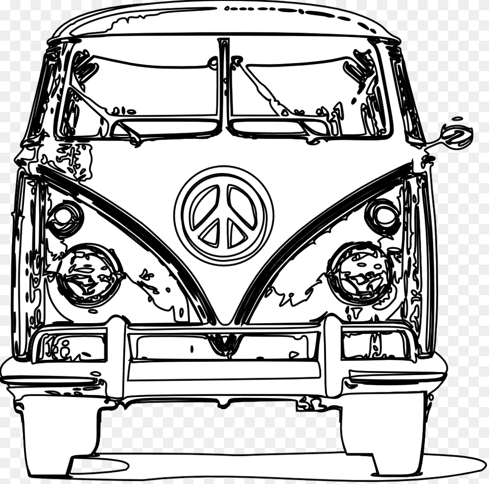 Volkswagen Clipart Hippie Vw Bus Coloring Page, Caravan, Transportation, Van, Vehicle Png