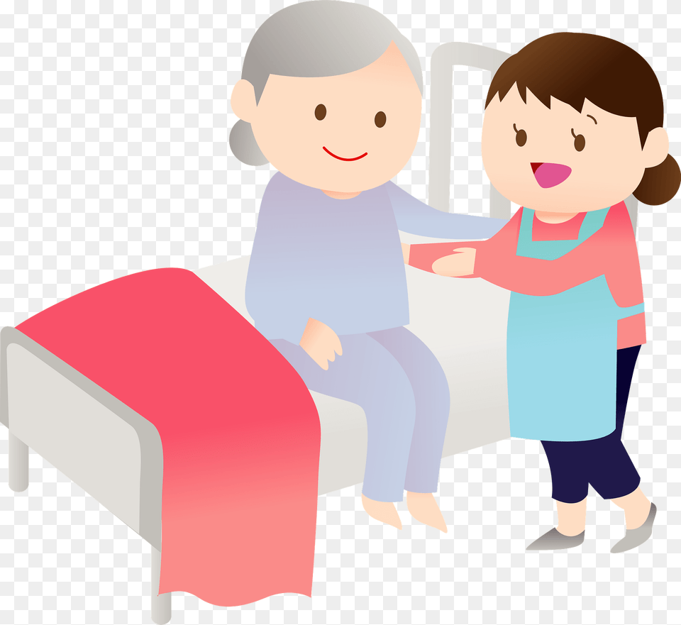 Volunteer Helping And Elderly Woman Into Bed Clipart, Baby, Person, Face, Head Free Png