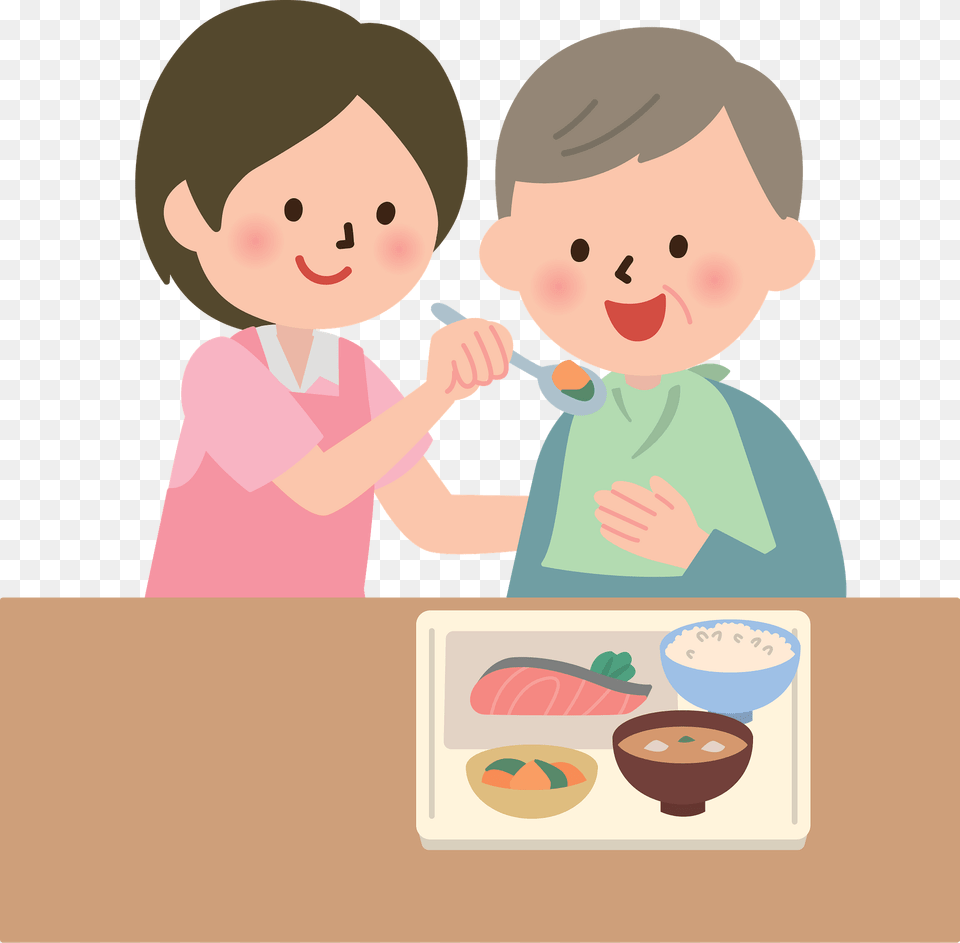Volunteer Is Assisting An Old Man With His Meal Clipart, Food, Lunch, Cutlery, Dish Png