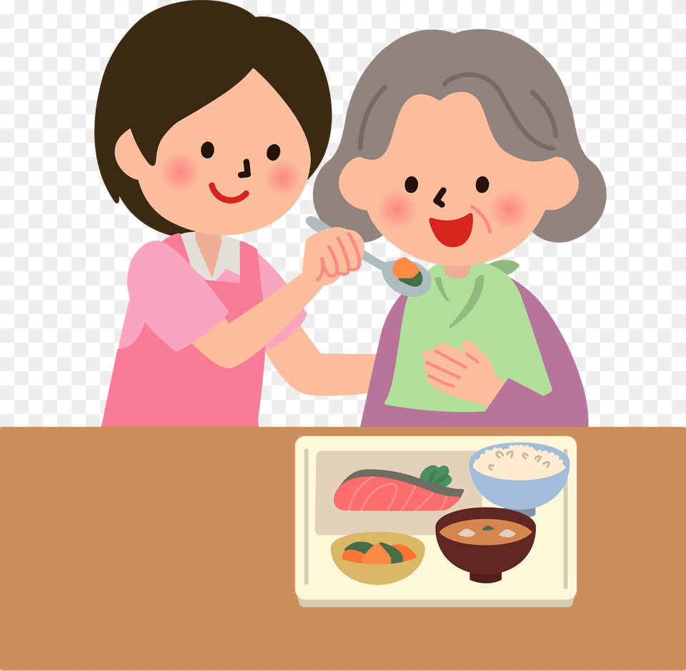 Volunteer Is Assisting An Old Woman With Her Meal Clipart, Dish, Food, Lunch, Baby Free Transparent Png