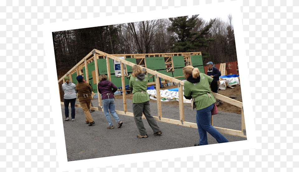 Volunteers Carry Trusses On A Green Mountain Habitat Trusses Habitat For Humanity, Wood, Pants, Clothing, Boy Free Png Download