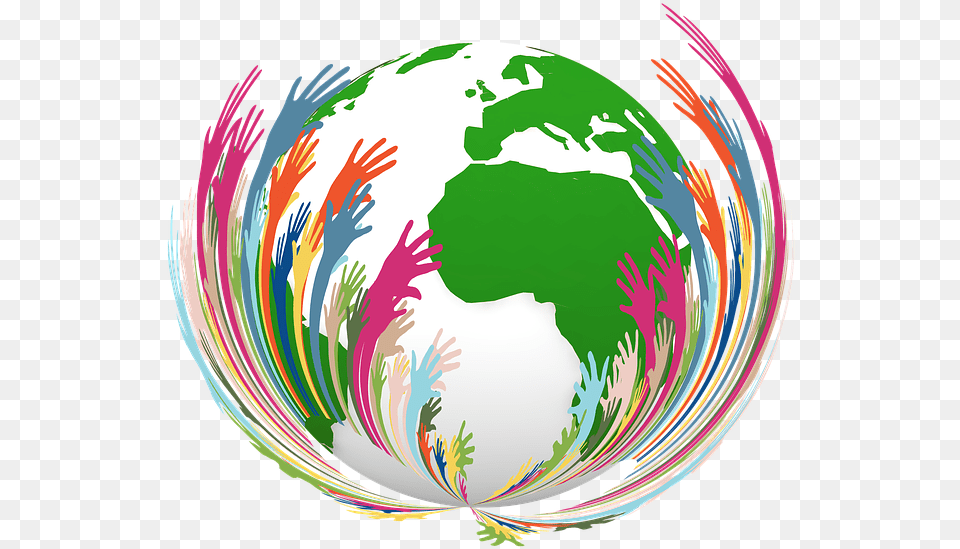 Volunteers Hands Continents Earth World Help Non Profit Sector Cliparts, Art, Graphics, Sphere, Astronomy Png