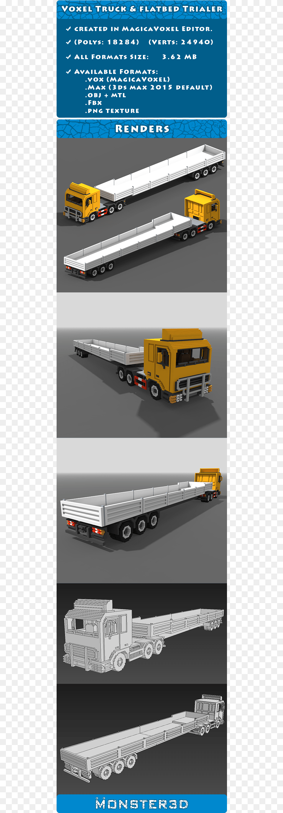 Voxel Truck Amp Flatbed Trailer Trailer Truck, Trailer Truck, Transportation, Vehicle, Construction Free Png Download