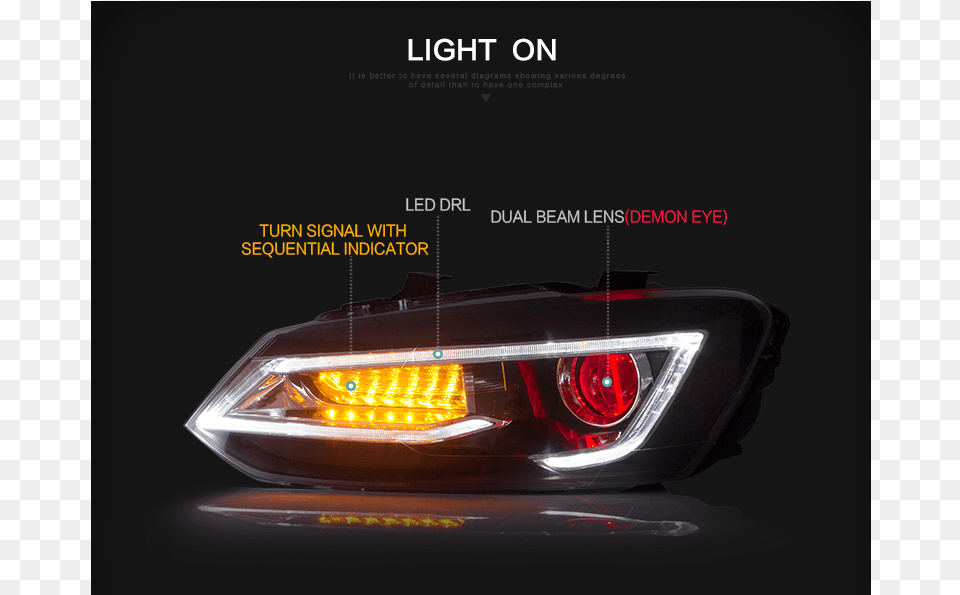 Vw Polo Custom Headlights Vw Polo Projector Headlights, Car, Transportation, Vehicle, Headlight Free Png Download