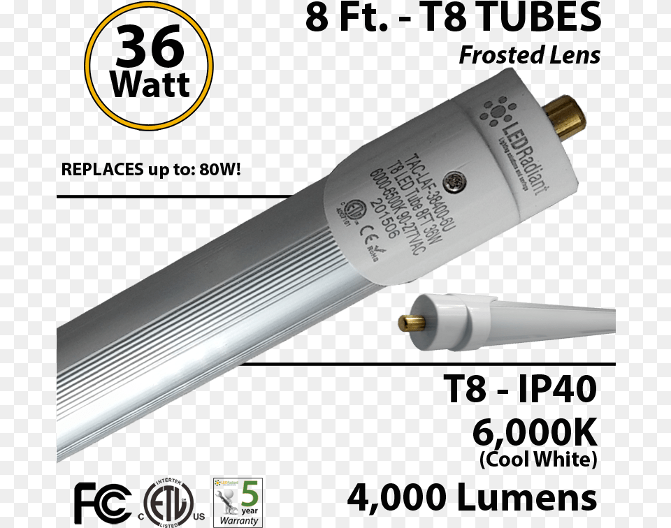 W Replace 8ft Fluorescent Tube Light 4000lm Led Etl, Electronics, Adapter Png