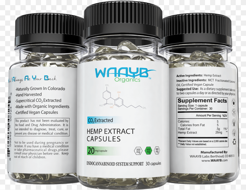 Waayb Organics Capsules 600mg 3sides Waayb Llc, Jar, Herbal, Herbs, Plant Png
