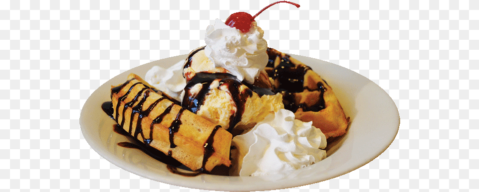 Waffle Sundae Vanilla Ice Cream, Dessert, Food, Banana, Fruit Free Png