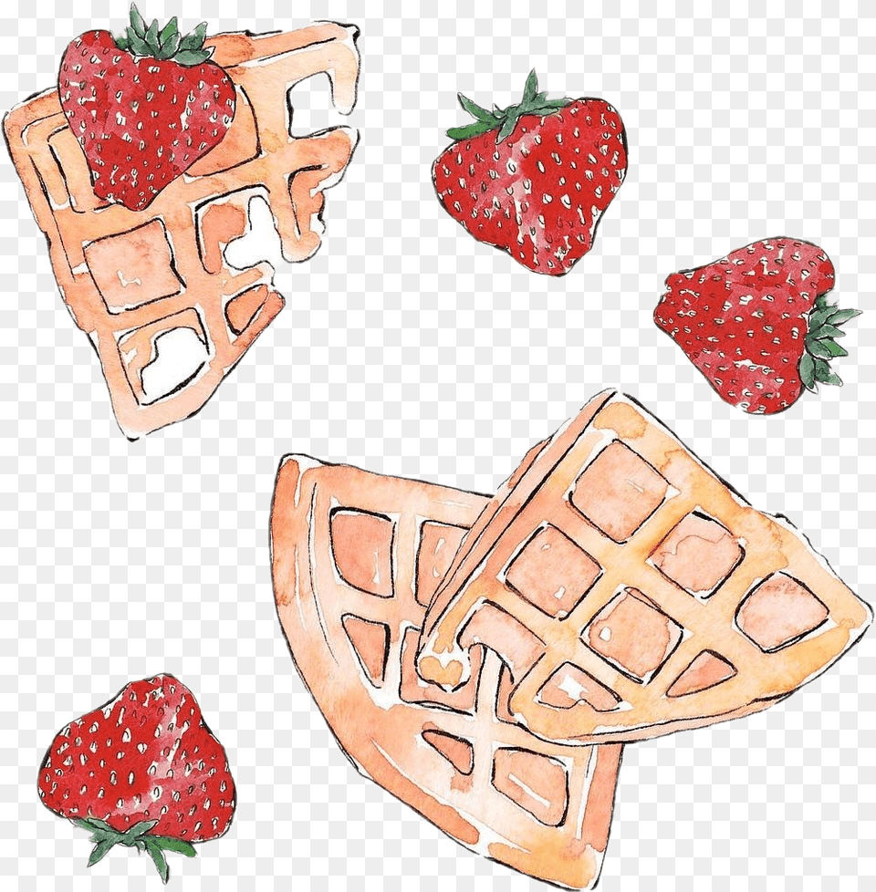 Waffles Wofles Strawberry Fresas Desayuno Stickerspopulares Strawberry, Berry, Food, Fruit, Plant Free Png