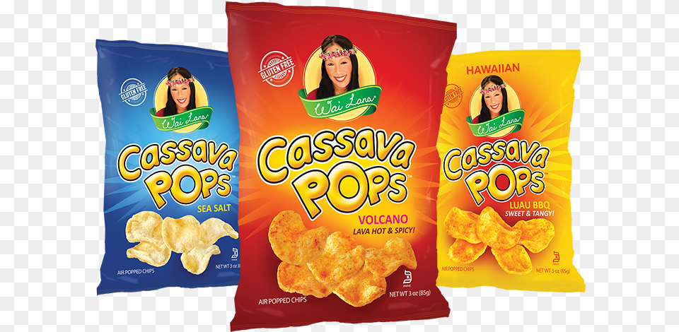 Wai Lana Pop Chips Cassava Pops, Snack, Food, Person, Adult Free Png Download