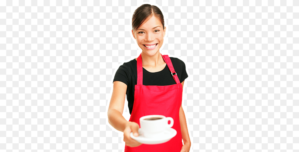 Waiter, Cup, Adult, Female, Person Free Png Download