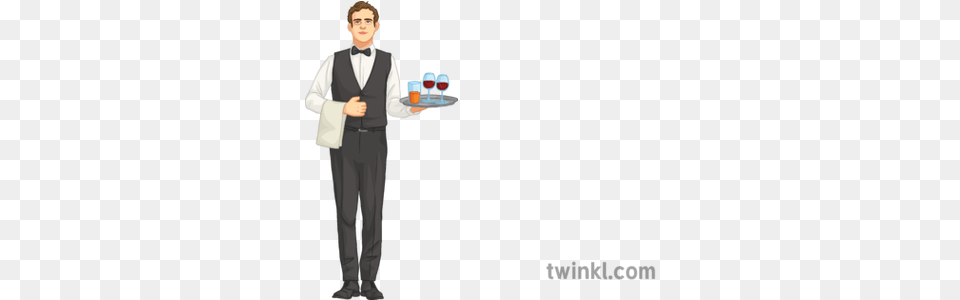 Waiter People Restaurant Food Job Secondary Illustration Formal Wear, Accessories, Tie, Clothing, Suit Png Image