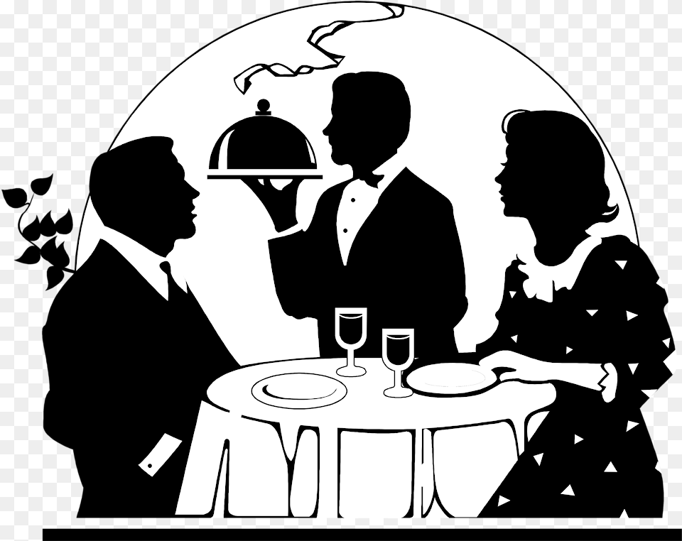 Waiter Serving High Quality Image Arts Couple Having Dinner Silhouette, Stencil, Adult, Person, Man Free Png