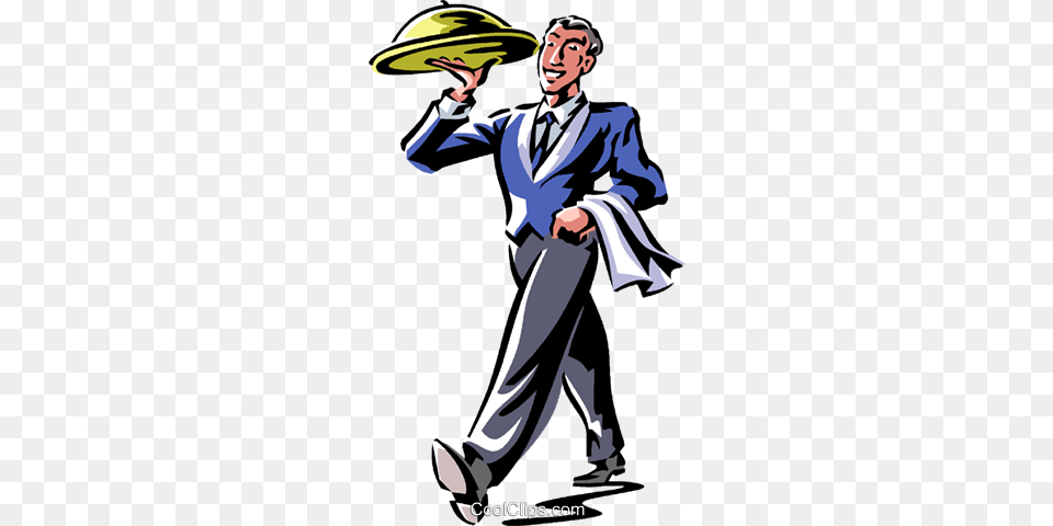 Waiter With A Serving Tray Royalty Free Vector Clip Art, Adult, Book, Comics, Male Png Image
