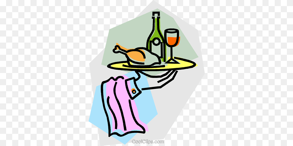 Waiter With Serving Tray Royalty Vector Clip Art Illustration, Alcohol, Beverage, Bottle, Liquor Free Png