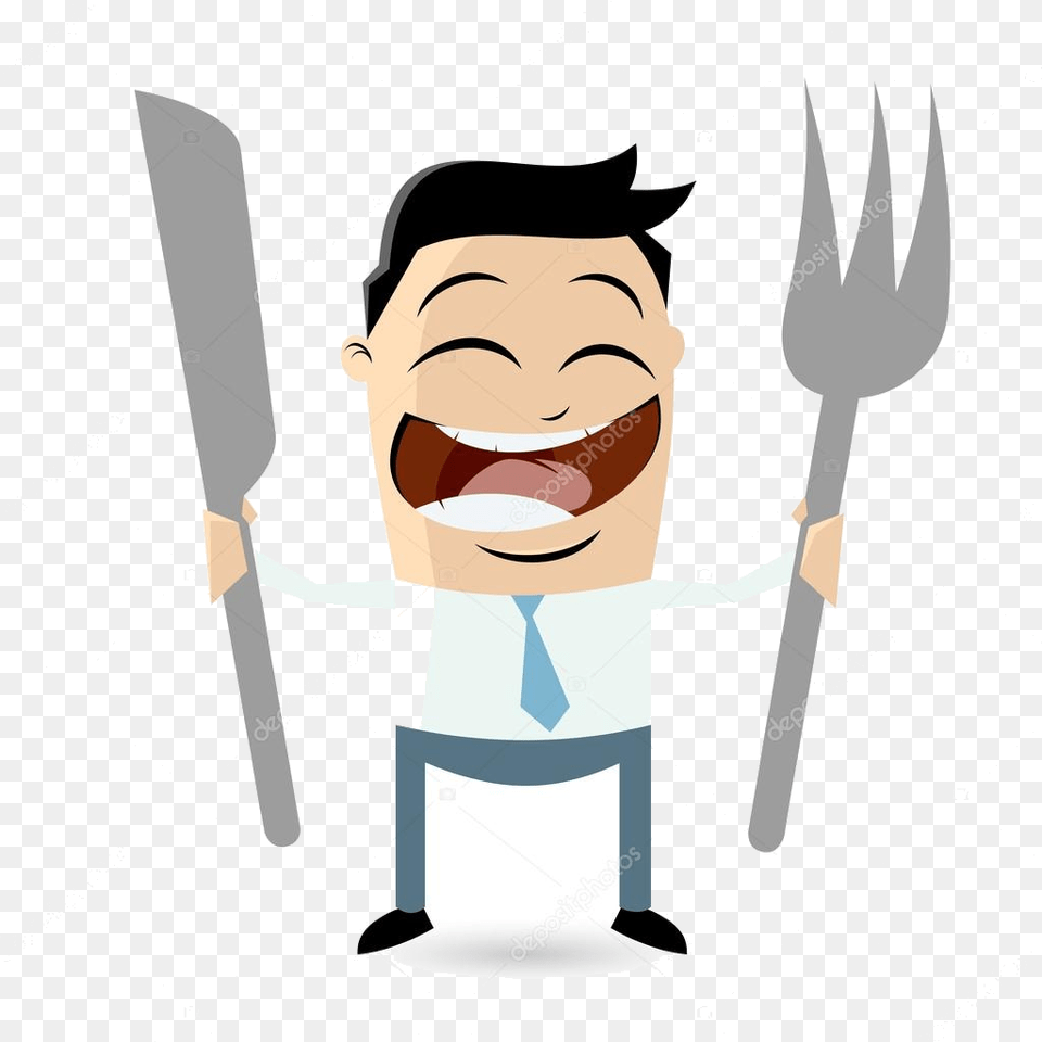 Waiting Clipart Of Man For Food Transparent Man Mustache Cartoon, Cutlery, Fork, People, Person Free Png