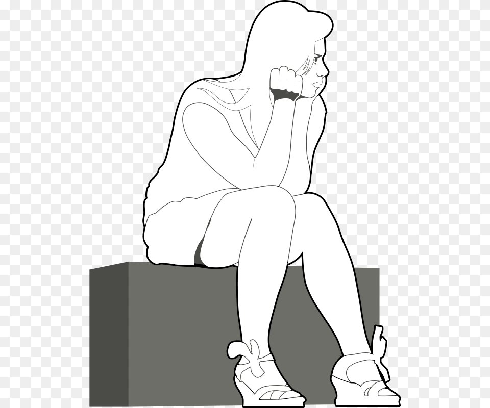 Waiting Girl Outline, Person, Art, Face, Head Png Image