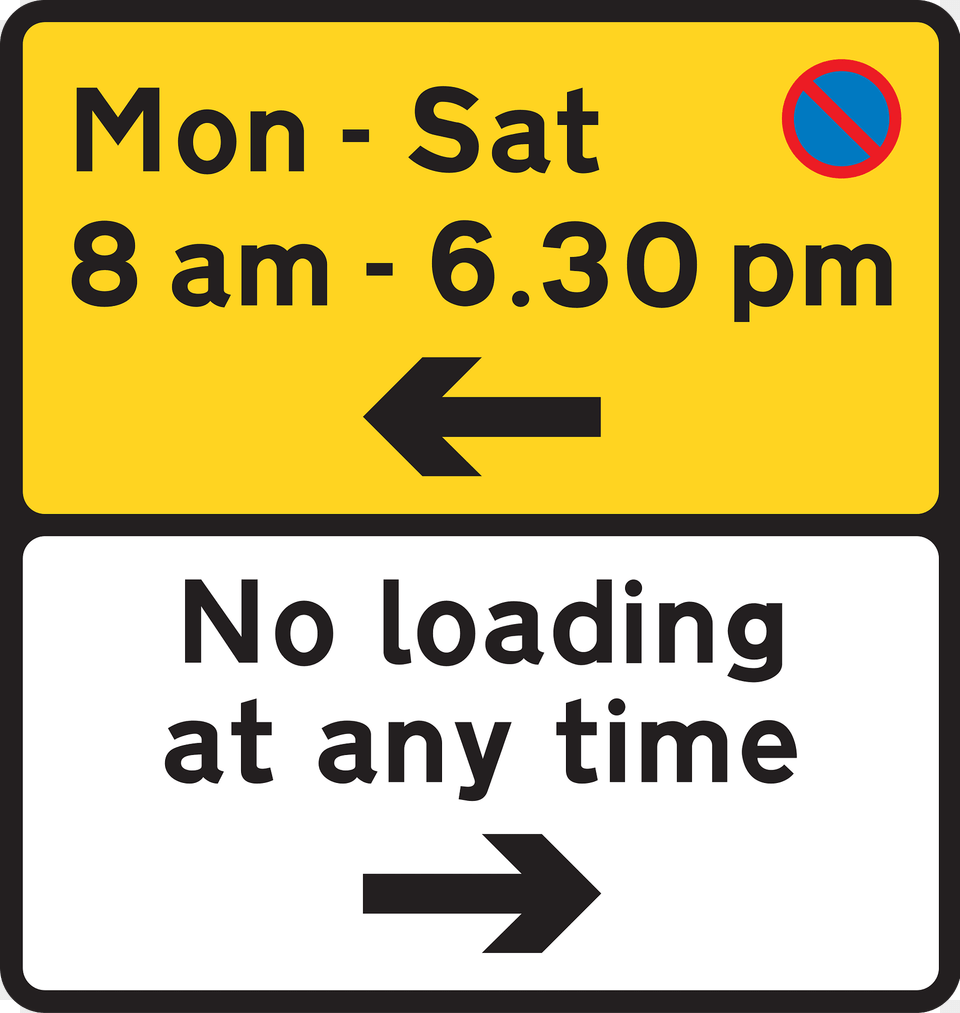Waiting Prohibited In The Direction Indicated Upper Panel And Loading And Unloading Prohibited In The Direction Indicated Lower Panel Clipart, Sign, Symbol, Road Sign, Text Png