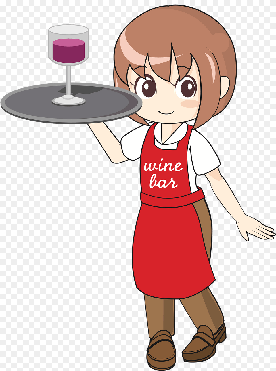 Waitress Carrying A Tray With A Single Wine Glass Clipart, Baby, Book, Publication, Person Png Image