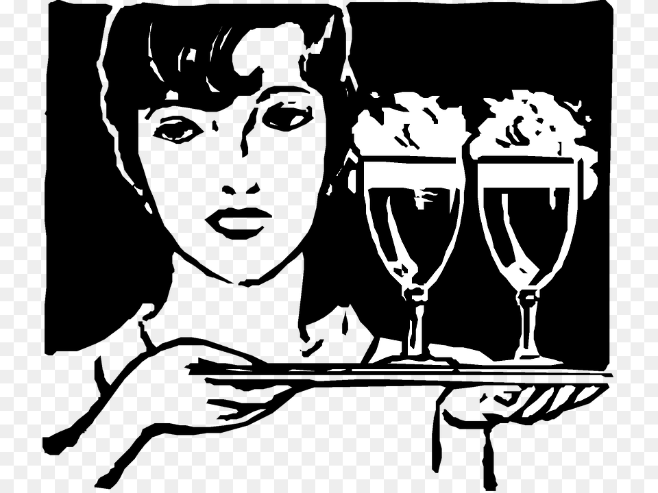Waitress Vintage Retro Clipart, Alcohol, Beverage, Glass, Liquor Free Png Download