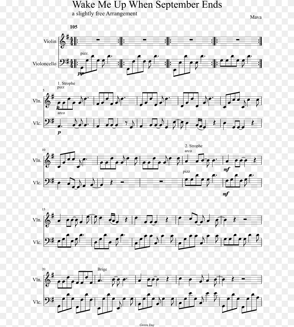 Wake Me Up When September Ends Sheet Music Composed Gorkaya Luna, Gray Png