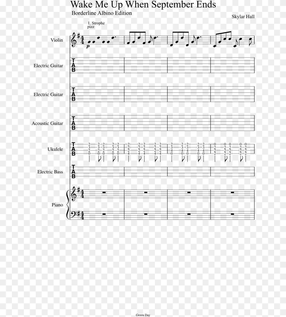 Wake Me Up When September Ends Sheet Music Composed Sheet Music, Text Free Transparent Png