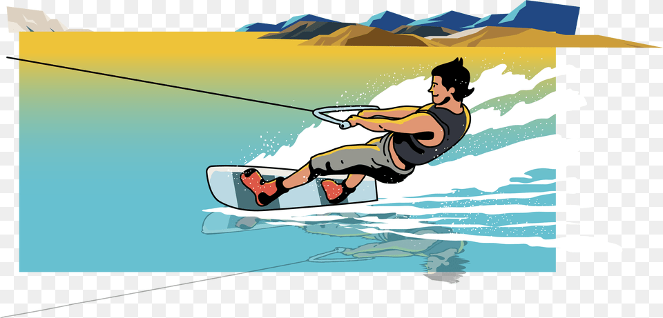 Wakeboarding Kitesurfing Cartoon Illustration Cartoon Wakeboard Clipart, Adult, Water, Person, Male Png Image
