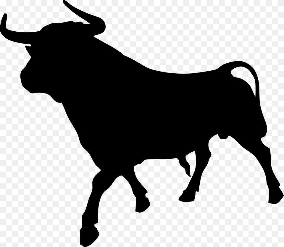 Walking Bull Silhouette, Animal, Mammal, Cattle, Livestock Free Png