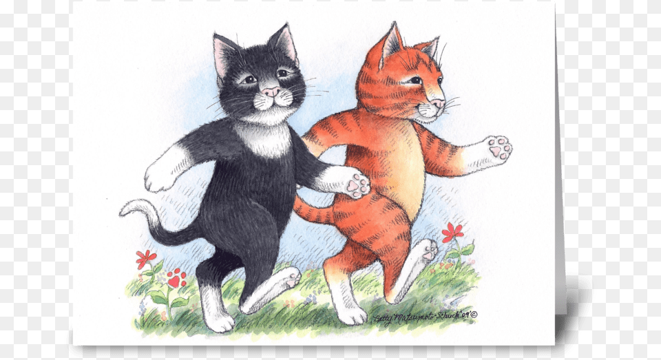 Walking Cat Buddies Friendship Cartoon, Art, Animal, Mammal, Pet Png