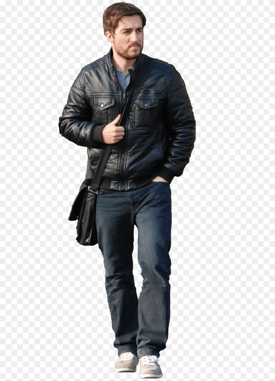 Walking Guy 02 With Bag Front Iron Studios, Jeans, Clothing, Coat, Pants Free Png Download