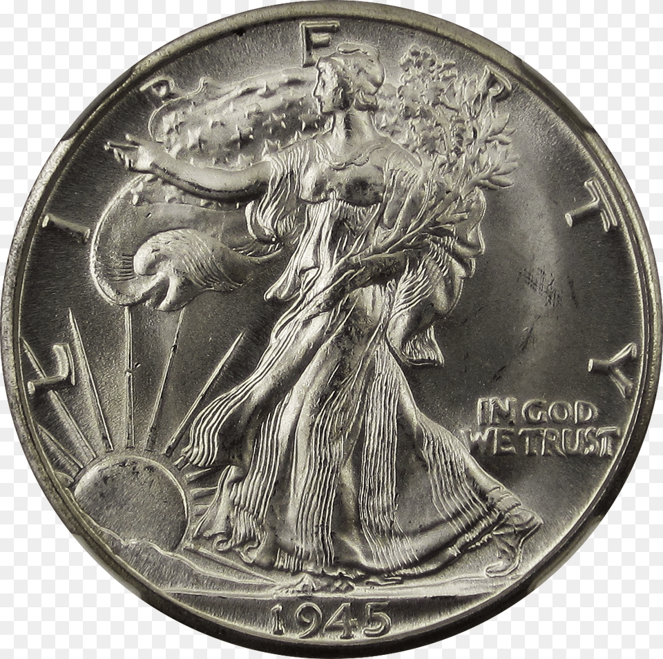 Walking Liberty Half Dollar 1945d Obverse Walking Liberty Half Dollar, Person, Coin, Money, Silver Png