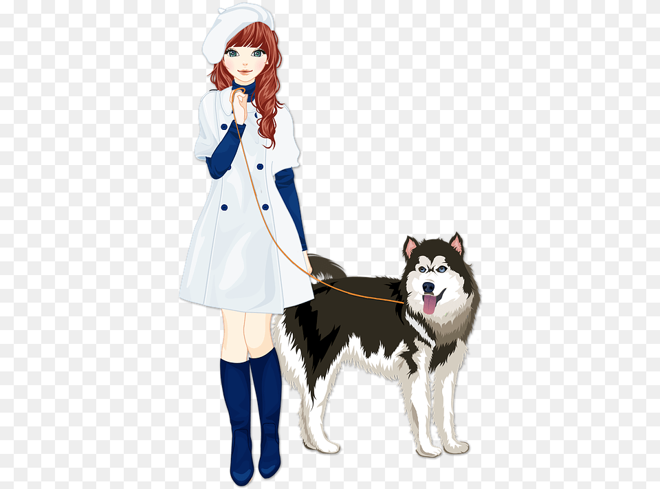Walking The Dog Hd Transparent Walking The Dog Girl And Dog, Clothing, Coat, Teen, Person Free Png