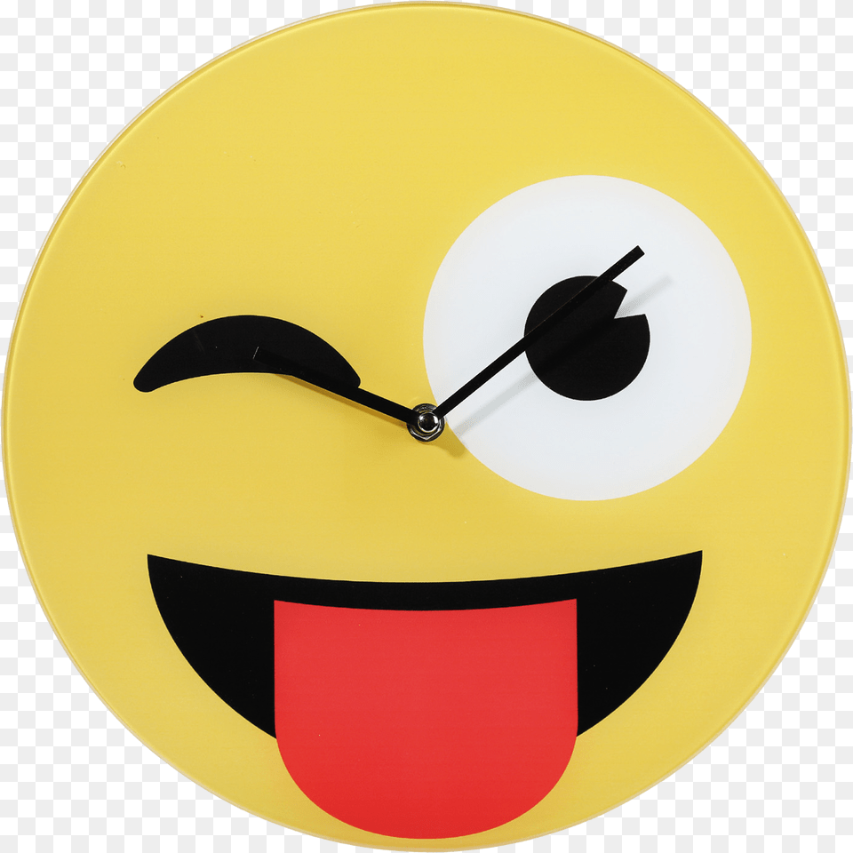 Wall Clock Emoji Tongue Out Smiley Clock, Wall Clock, Plate Png Image