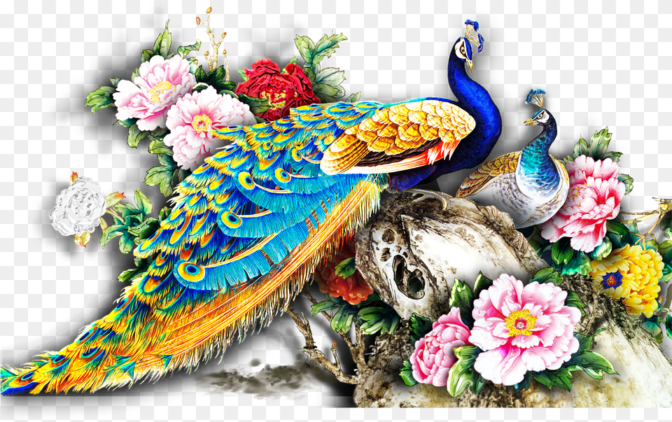 Wall Painting Mural Transprent, Animal, Beak, Bird, Flower Png Image
