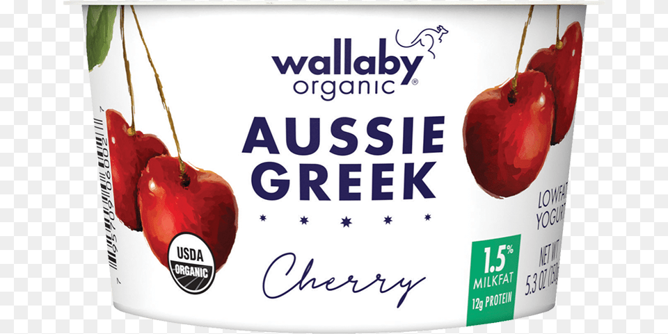 Wallaby Cherry Organic Greek Low Fat Yogurt Wallaby Organic Greek Yogurt Vanilla Bean, Dessert, Food, Fruit, Plant Png Image