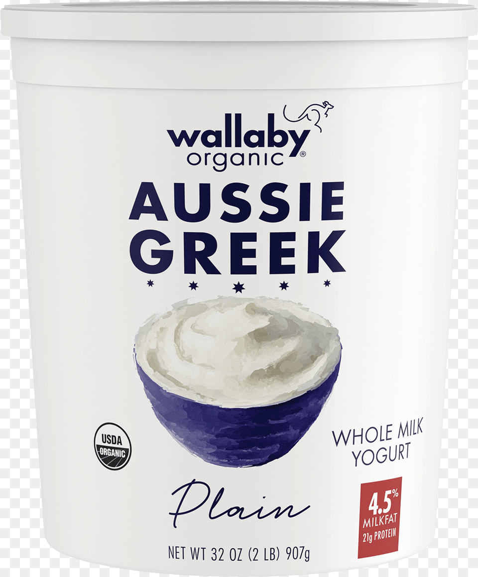 Wallaby Plain Organic Whole Milk Greek Yogurt, Dessert, Food, Cream, Whipped Cream Png
