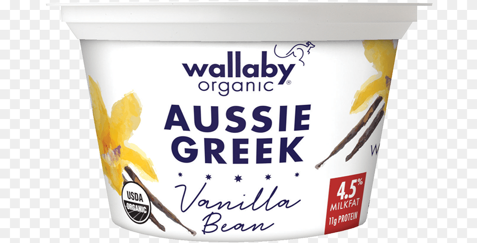 Wallaby Vanilla Bean Organic Whole Milk Greek Yogurt Wallaby Greek Yogurt Vanilla Bean, Dessert, Food, Cream, Ice Cream Png Image
