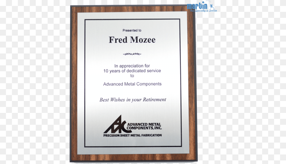 Walnut Finish Plaque With Silver Plate Diploma, Text, Document Free Png