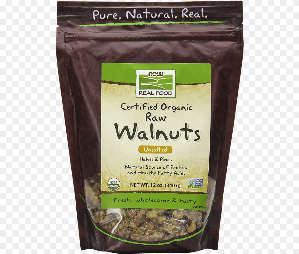 Walnuts Organic Raw Amp Unsalted Now Foods Real Food Organic Raw Walnuts Unsalted, Produce, Grain, Granola Free Png