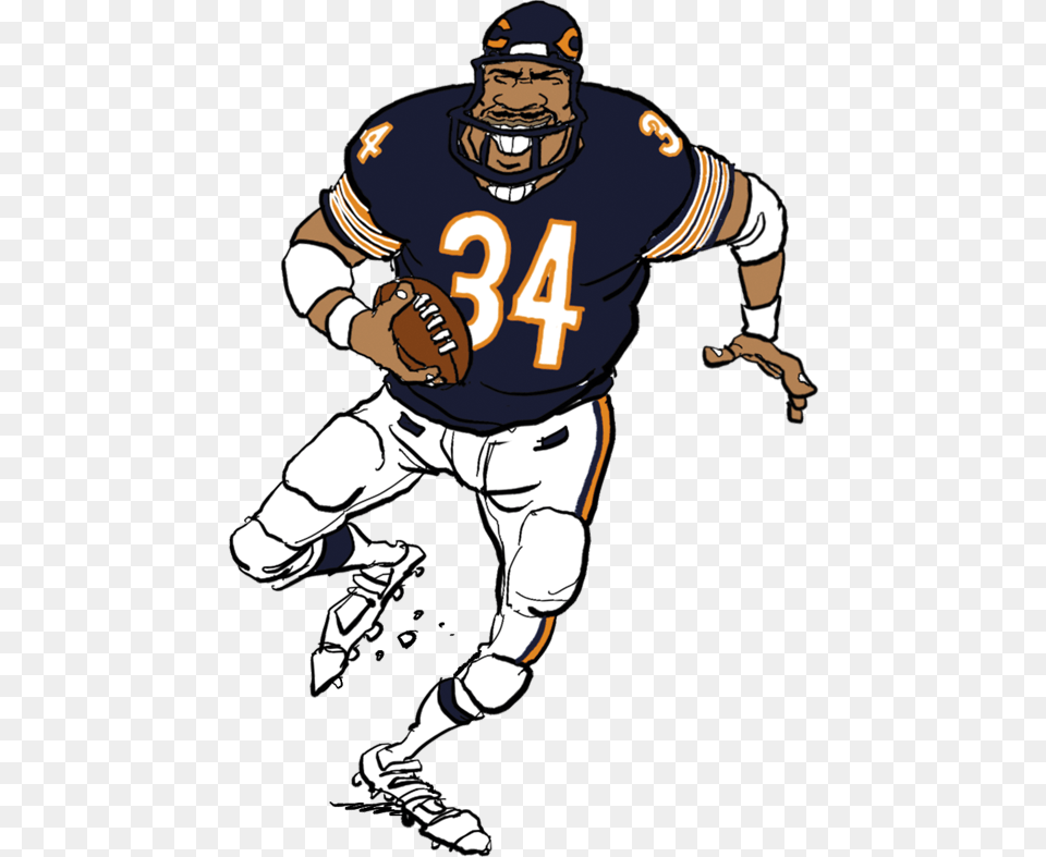 Walter Payton Faker S Guide To Chicago Bears Football Player Cartoon Chicago Bears, Person, People, Helmet, Adult Png Image