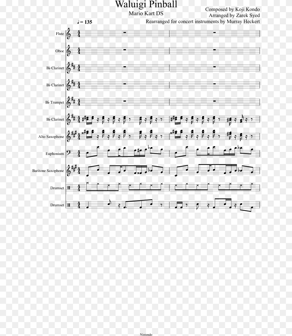 Waluigi Pinball Sheet Music Composed By Composed By Document, Gray Free Png Download