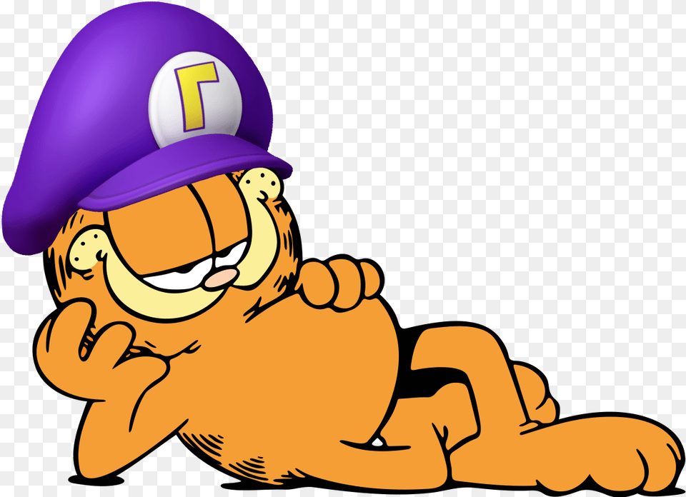 Waluigis Hat On Garfield Garfield, Cartoon, Baby, Person, Face Png