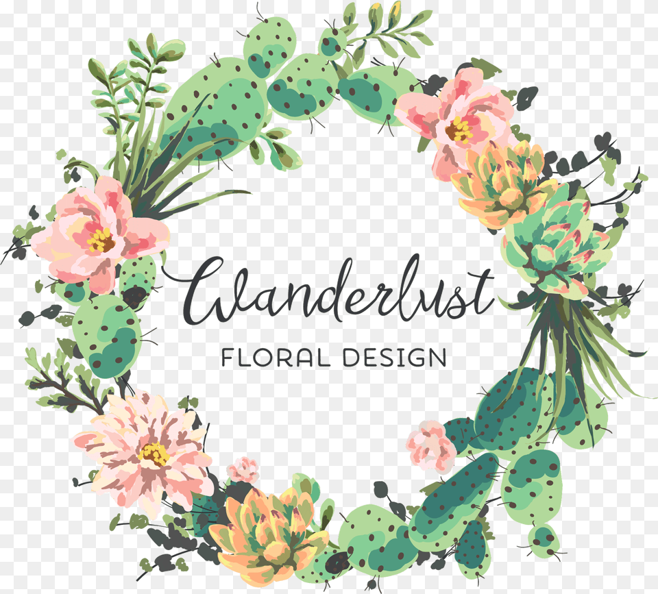 Wanderlust Floral Design Cactus Wreath Design, Art, Floral Design, Graphics, Pattern Free Png