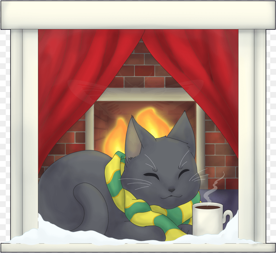 Warm Window Cozy Kitty Cat, Fireplace, Indoors, Hearth, Animal Free Png