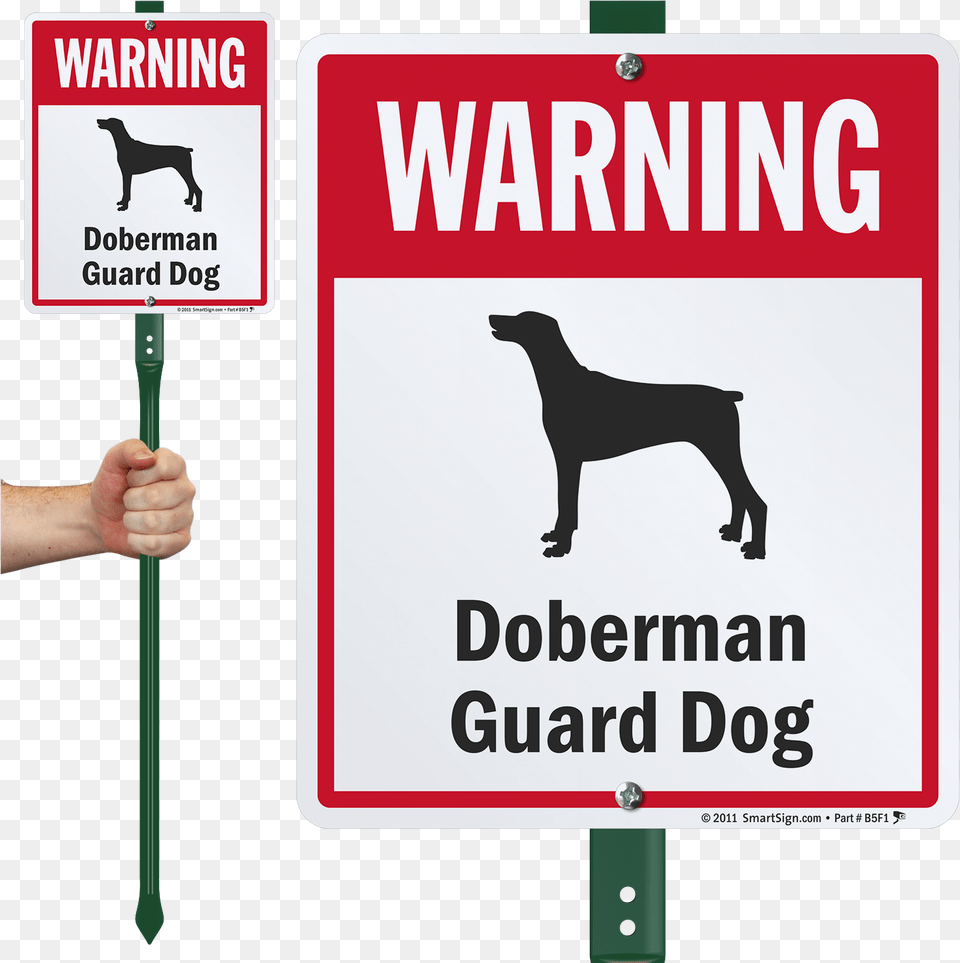 Warning Dog Breed Lawnboss Sign U0026 Stake Kit Doberman Guard Dont Pick Flowers Signage, Symbol, Road Sign, Pet, Person Free Png Download